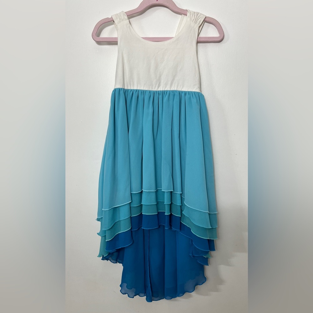 Chic White and Blue Layered Kids Dress